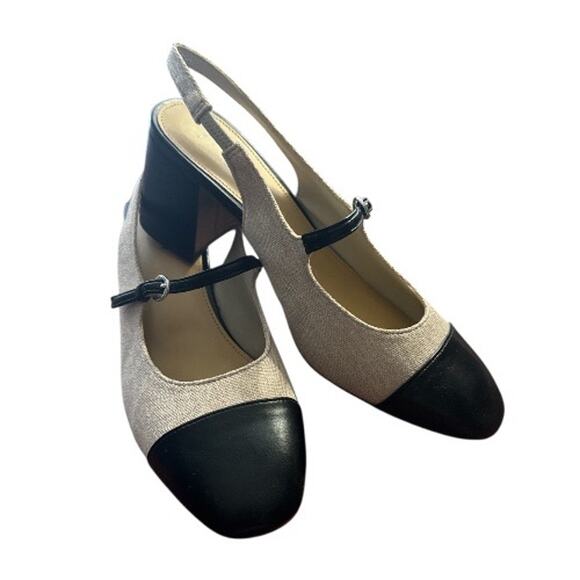 New J Crew Factory Slingback Mary Jane’s Two Toned Black Flax 8 - Picture 1 of 8